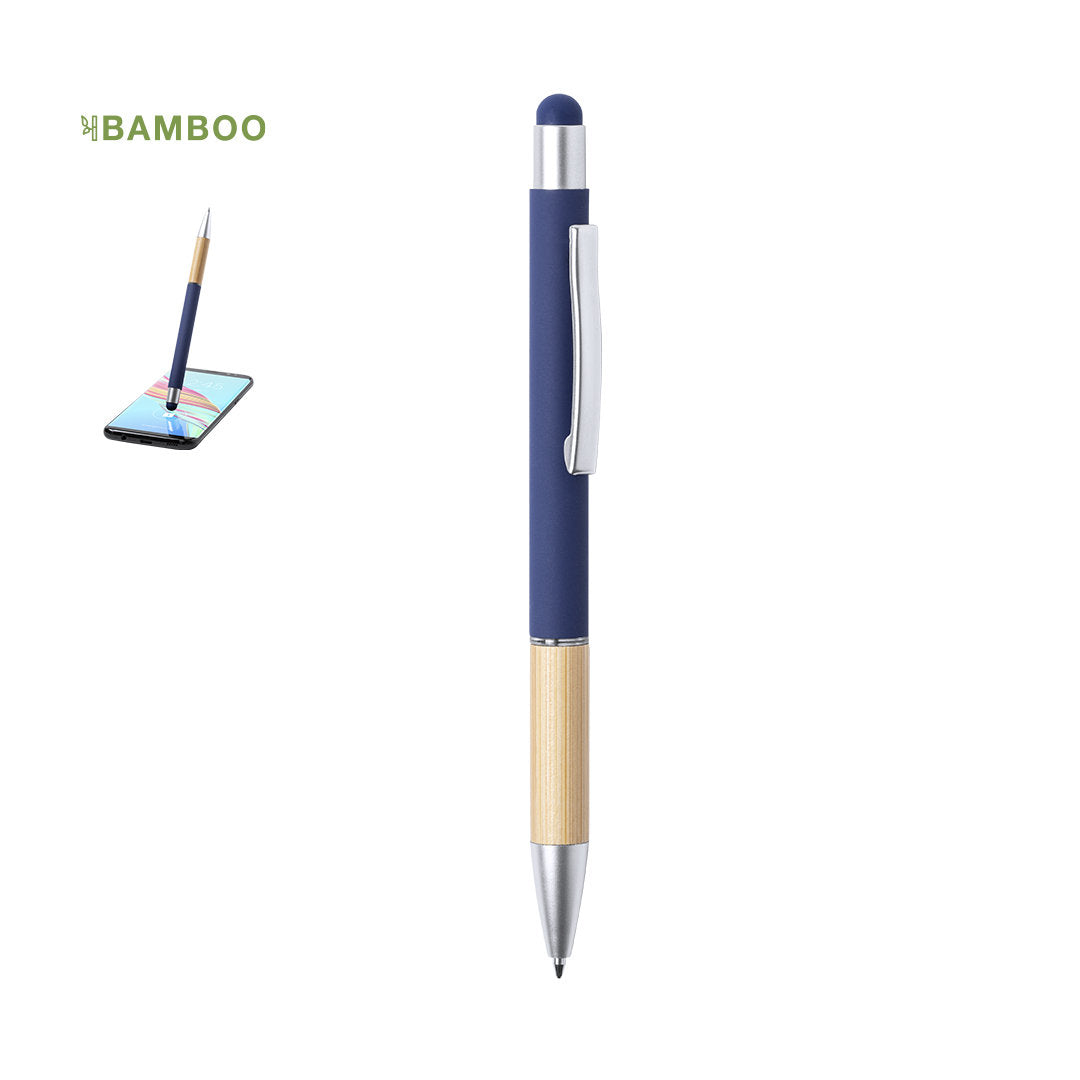 Pack Bolígrafos Metal y Bambú Personalizados 2 en 1 con táctil (arriba)