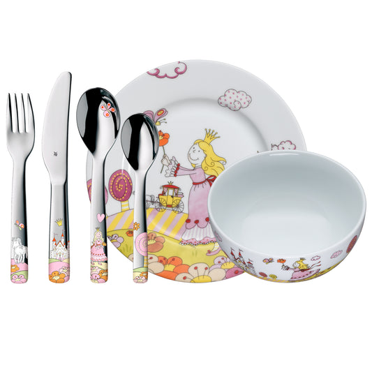 Cubiertos infantiles personalizados Princesa Anneli con vajilla. 6 piezas