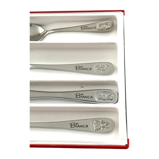 Cubiertos Personalizados Infantiles 4 piezas grabadas, modelo Bino