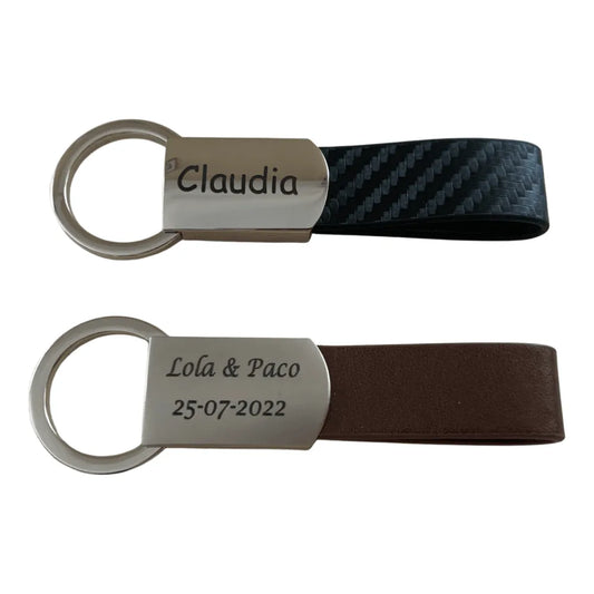 Llavero Acero y PU Personalizado con texto - Regalo Grabado