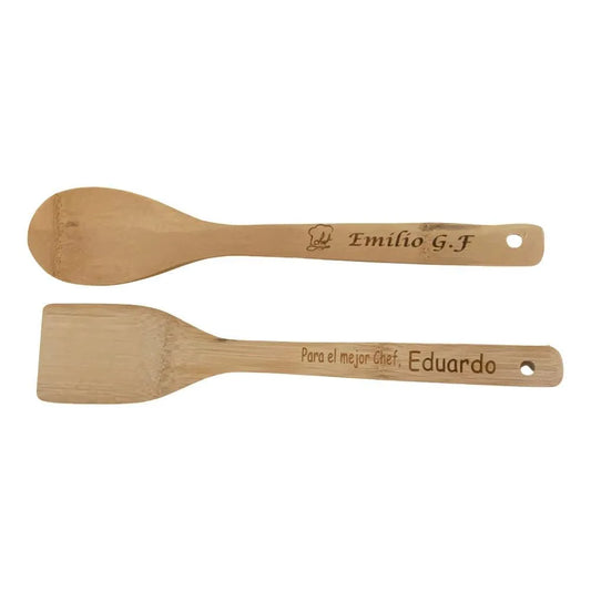 Cuchara y Paleta de bambú Personalizadas con texto - Regalo Grabado