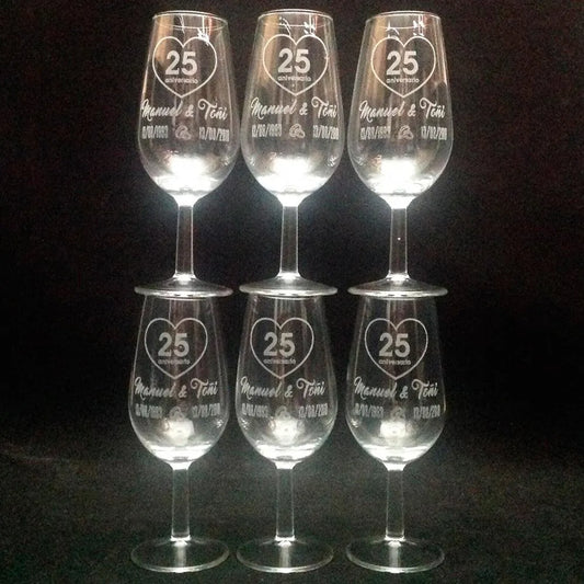 Vasos Catavinos Grabados y Personalizados con Texto, Dibujo, Logo (6 Unidades) - Regalo Grabado