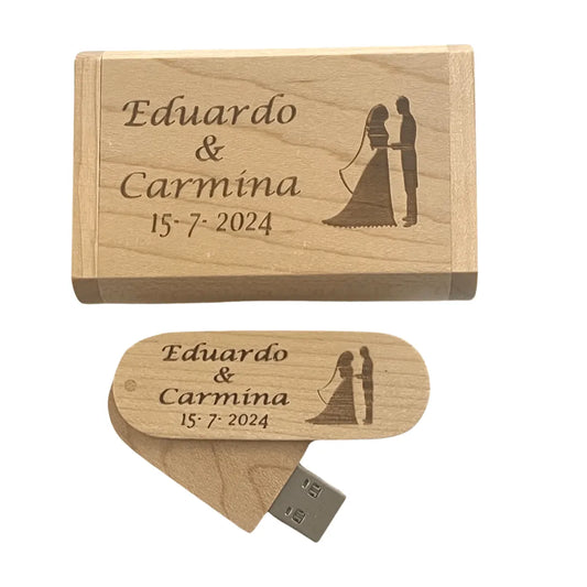 Memoria 32GB USB 3.0 con Caja Madera Natural Personalizada | 32GB 3.0 - Regalo Grabado