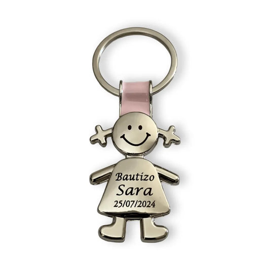 Llavero Personalizado: Caritas y Texto a Elegir, Forma de Niño y Niña - Regalo Grabado