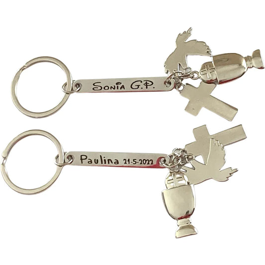 Llaveros Personalizados para Comunión con Abalorios Religiosos