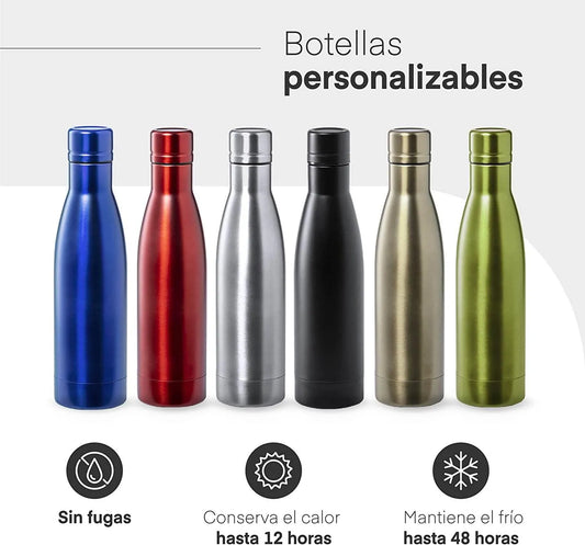 Botella Térmica Personalizada en Acero Inoxidable con Anilla y Mosquetón - Regalo Grabado