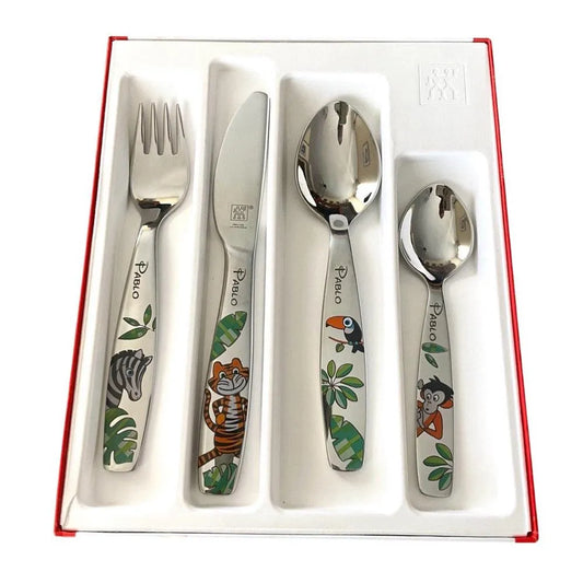 Cubiertos Infantiles Personalizados animales 4 piezas modelo Jungla