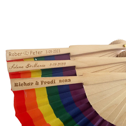 Abanico Personalizado tela Arcoíris y madera, grabado en varilla día Orgullo Gay LGTBIQ
