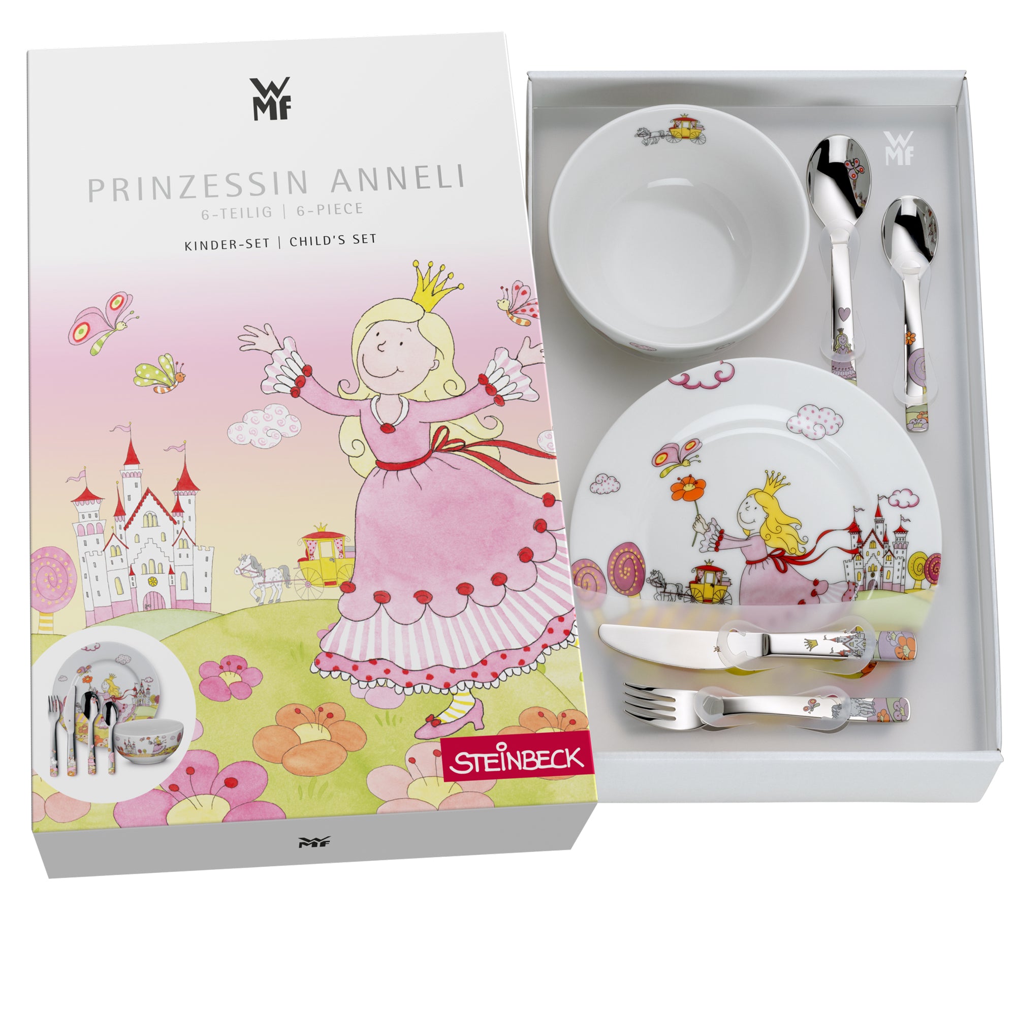 Cubiertos infantiles personalizados Princesa Anneli con caja de presentación. 6 piezas