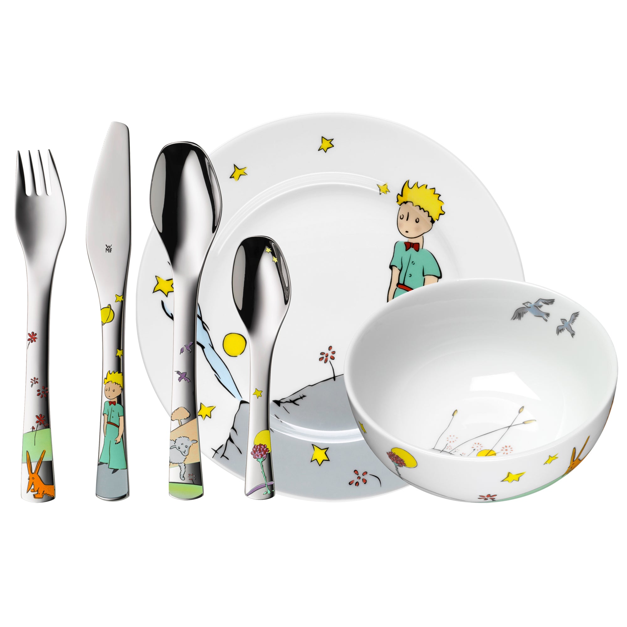 Cubiertos infantiles personalizados Principito con vajilla, 6 piezas