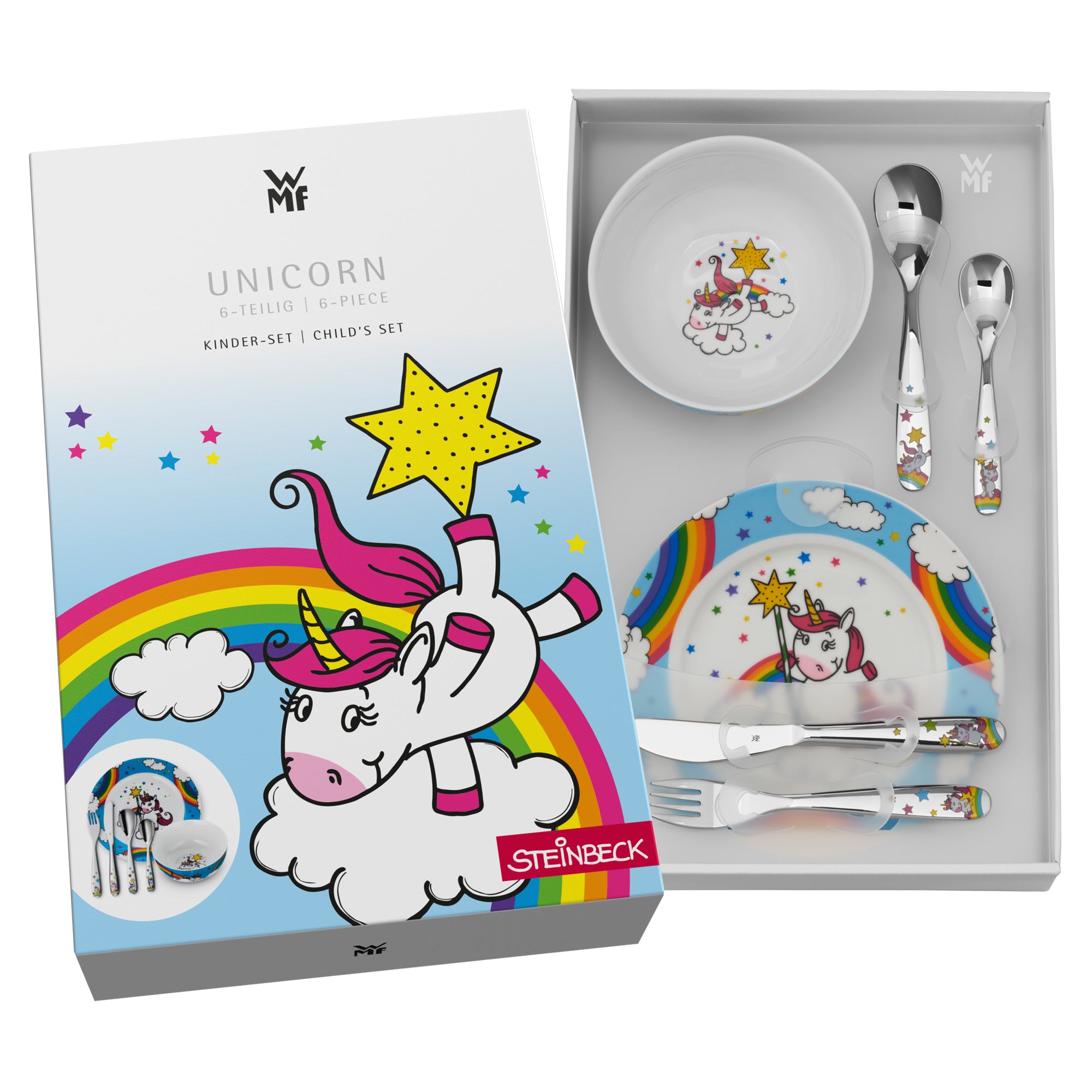 Cubiertos infantiles personalizados Unicornio caja con presentación