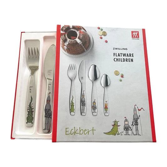 Cubiertos Infantiles Personalizados Caballeros con 4 piezas y caja de presentación para regalo