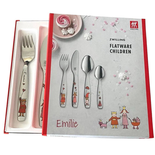 Cubiertos Infantiles personalizados con caja para regalo modelo Princesas con 4 piezas grabadas