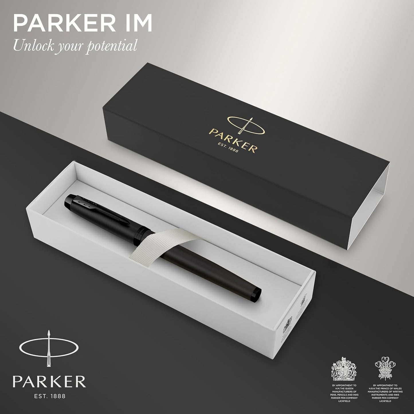 Stylo roller achromatique Parker IM personnalisé avec boîte cadeau 