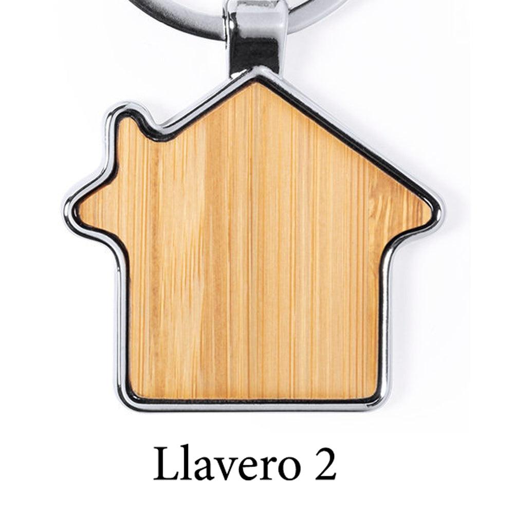 Pack de 2 Llaveros Casa Personalizados - Bambú y Metal - Regalo Grabado