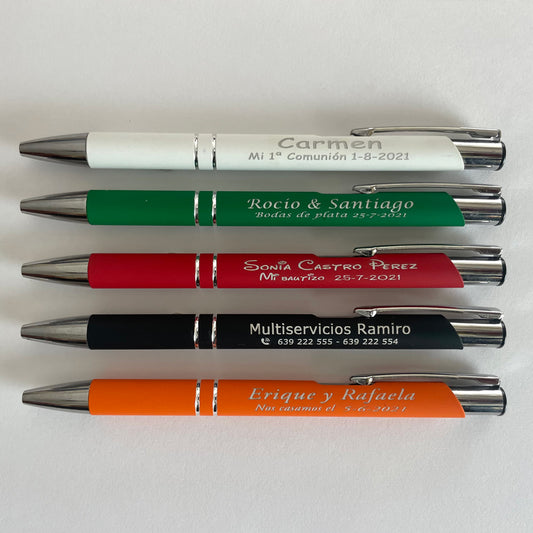 Pack of metallic pens with soft rubber touch Customized as you wish