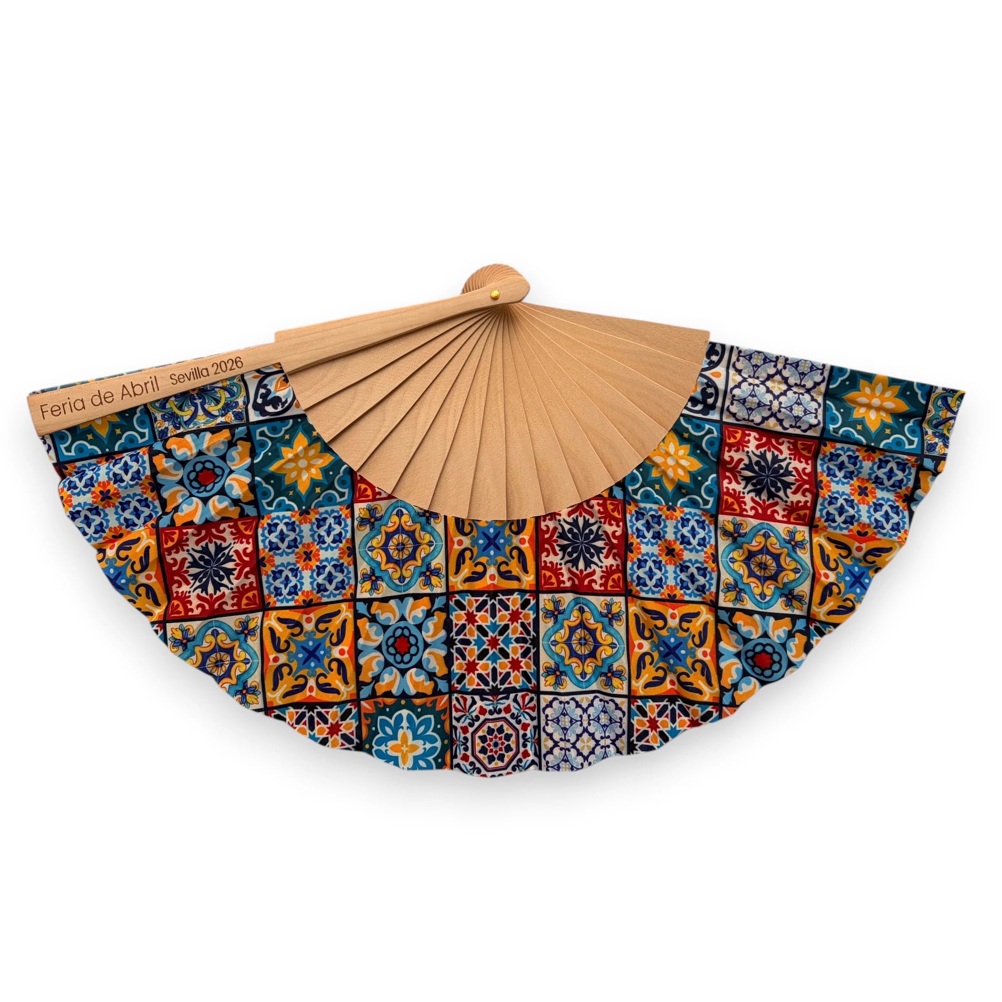 Abanico personalizado mosaico tela y madera
