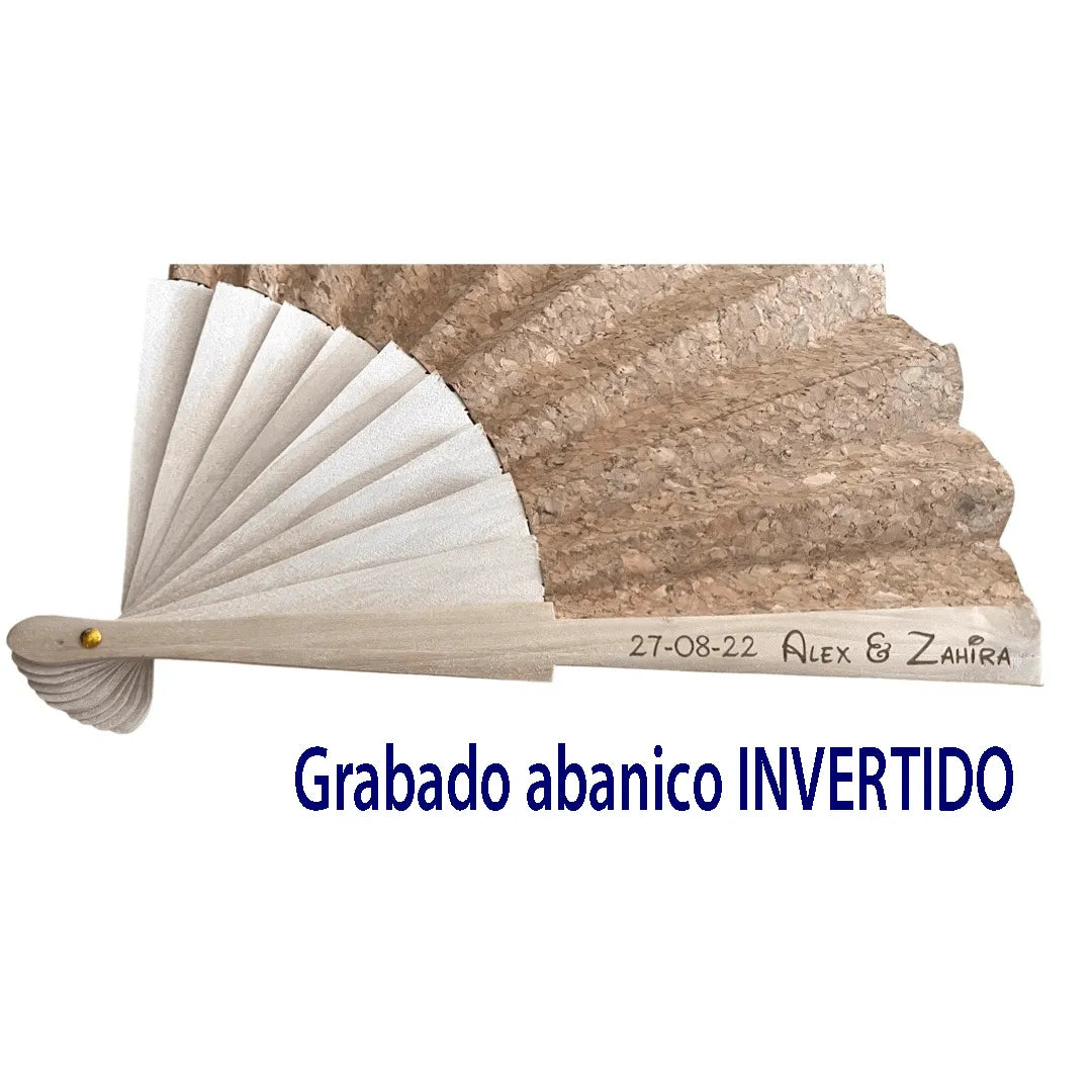 Abanicos corcho personalizados grabado invertido