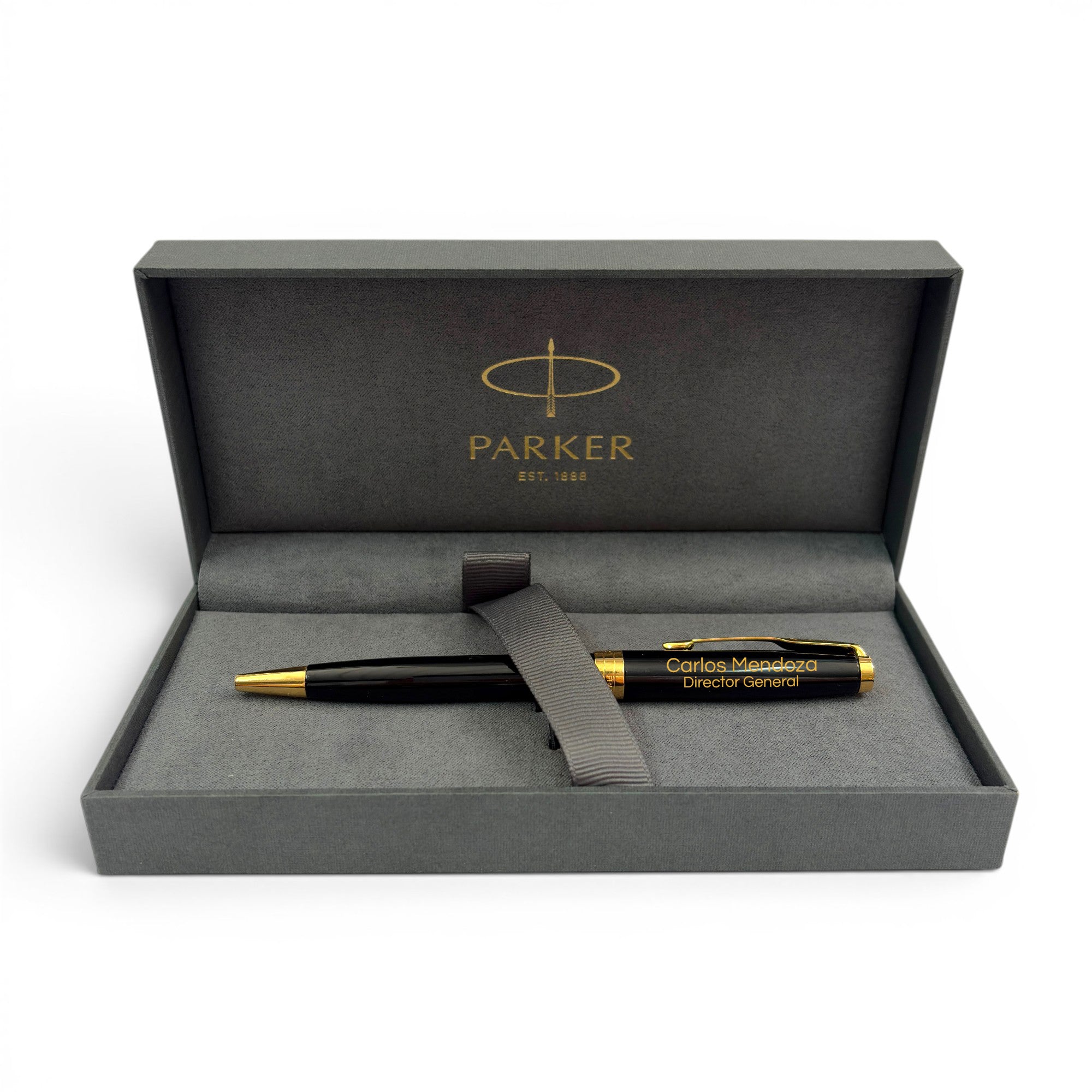 Bolígrafo Parker Sonnet personalizado negro y dorado en estuche de presentación premium Parker