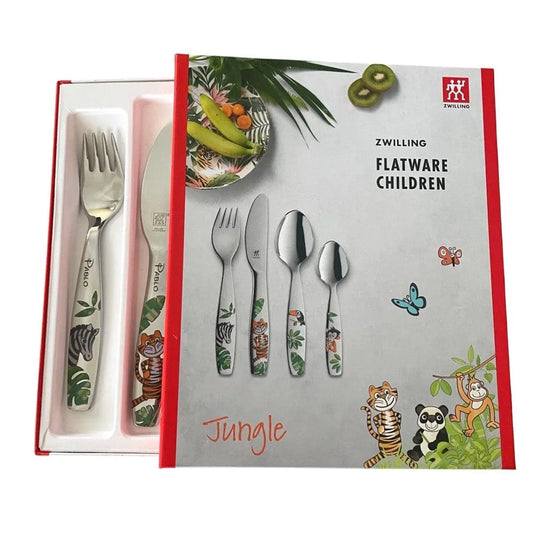 Cubiertos Infantiles Personalizados animales con caja de regalo modelo Jungla