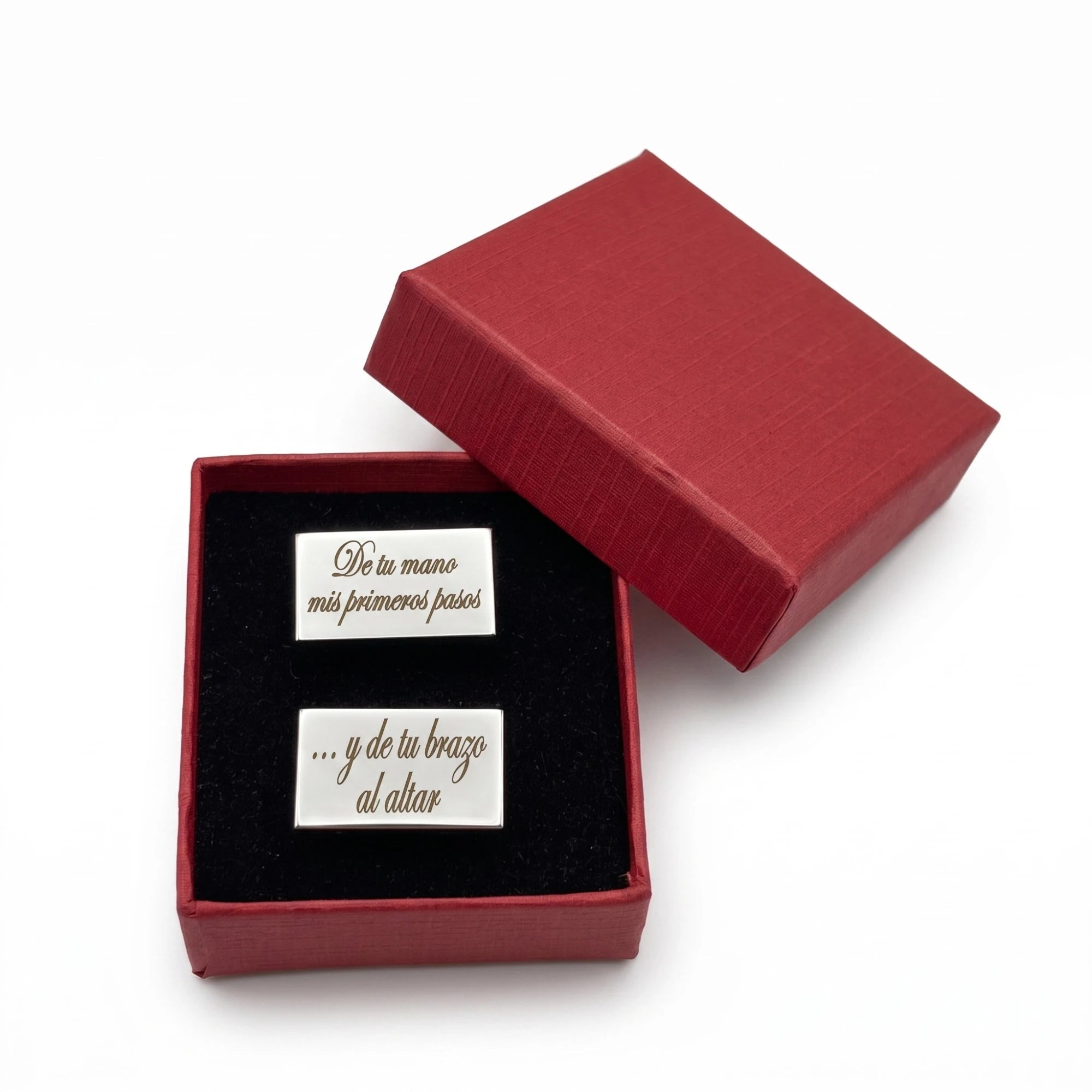 Gemelos de boda personalizados en caja de presentación
