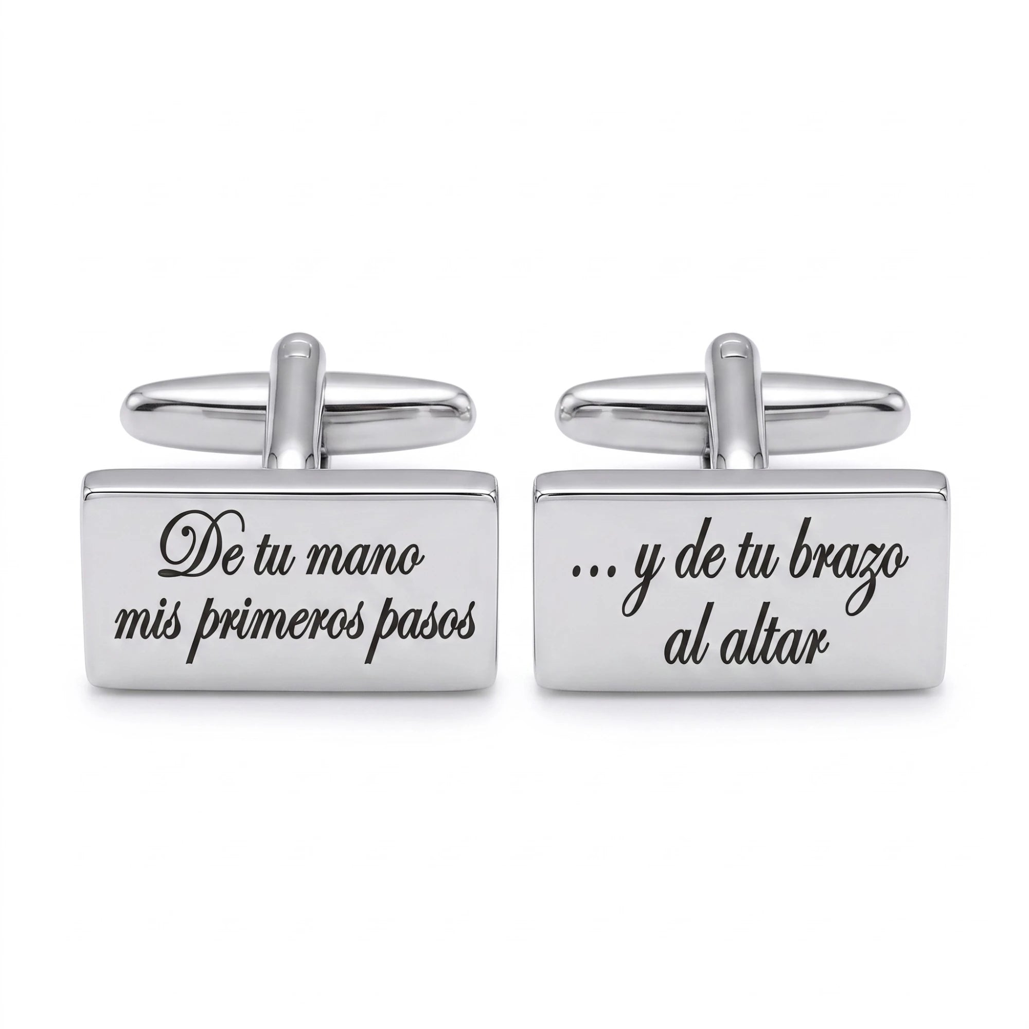 Gemelos personalizados de boda en acero inoxidable con grabado láser