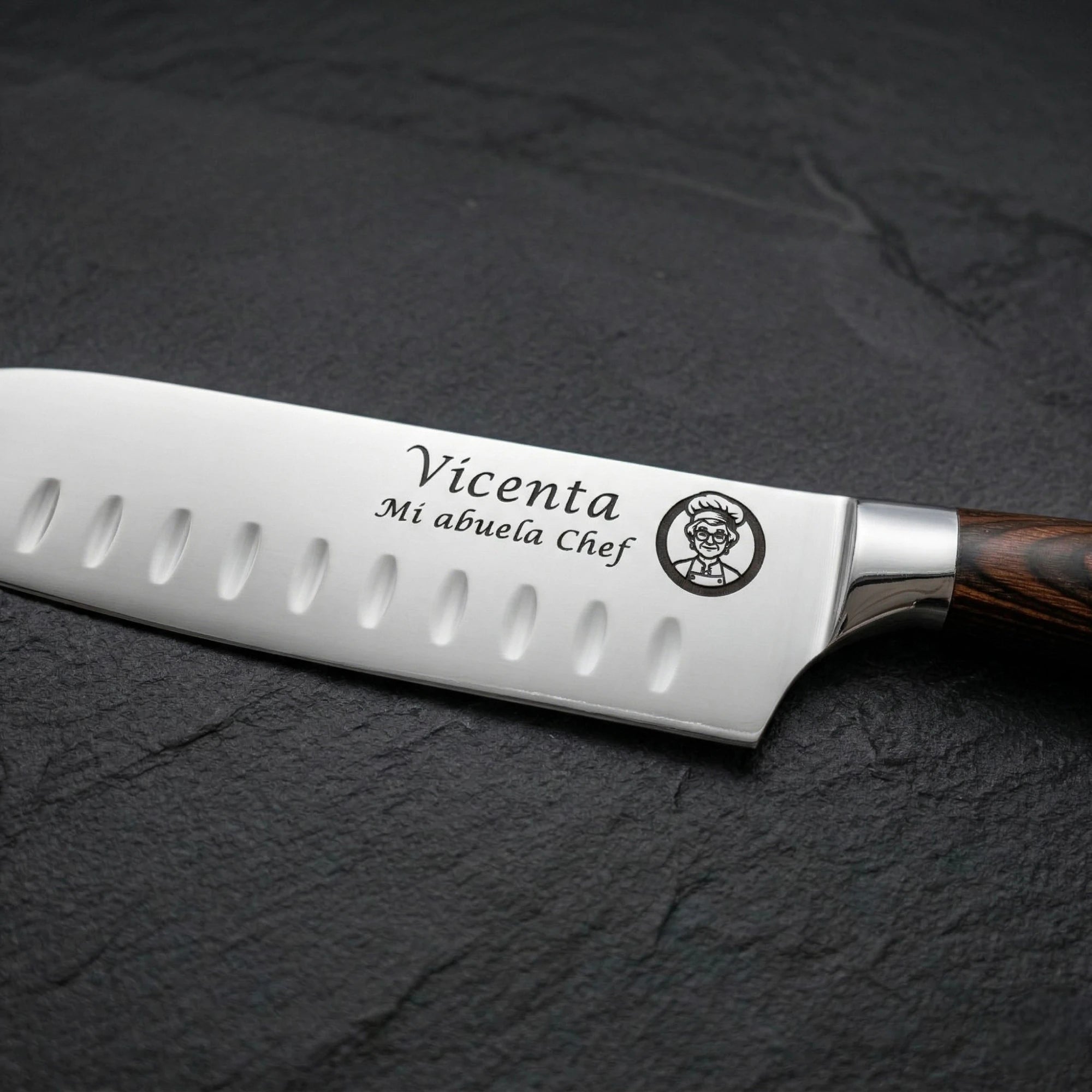 Grabado personalizado cuchillo chef con texto y dibujo único