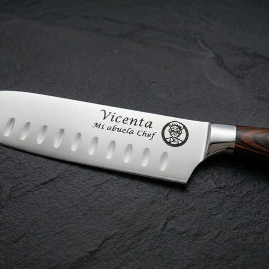 Grabado personalizado cuchillo chef con texto y dibujo único