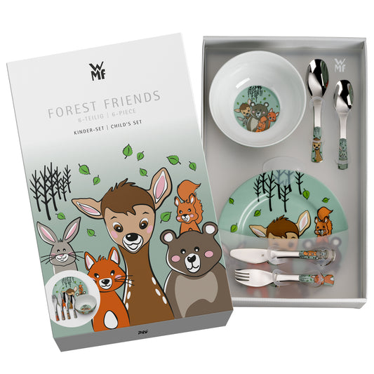 Cubiertos infantiles personalizados Animalitos del bosque con caja presentación. 6 piezas