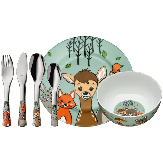 Cubiertos infantiles personalizados Animalitos del bosque con vajilla. 6 piezas