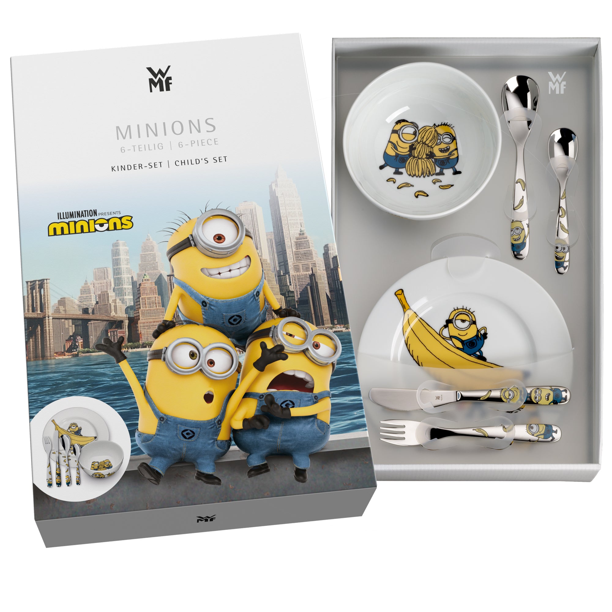 Juego de Cubiertos infantiles personalizados con vajilla Minions caja 6 piezas
