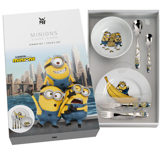 Juego de Cubiertos infantiles personalizados con vajilla Minions caja 6 piezas