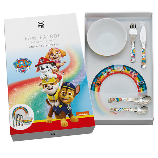 Juego cubiertos infantiles personalizados con vajilla Patrulla Canina caja de presentación