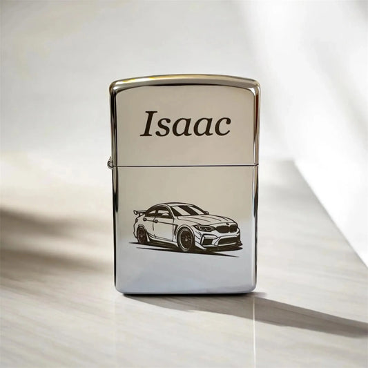 Mechero Zippo personalizado con nombre y coche bmw