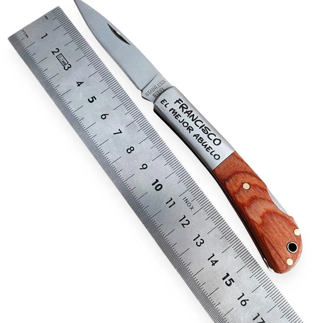 Navaja Personalizada acero inoxidable y madera medidas