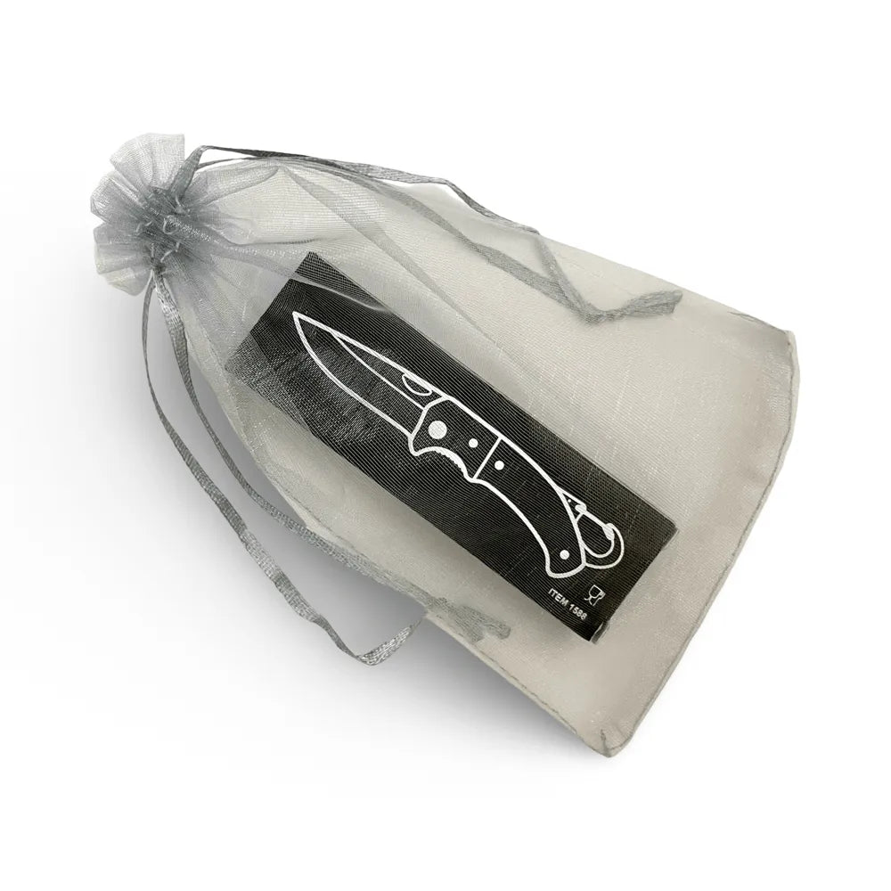 Navaja personalizada con mosquetón, para regalo con caja presentación y funda de organza