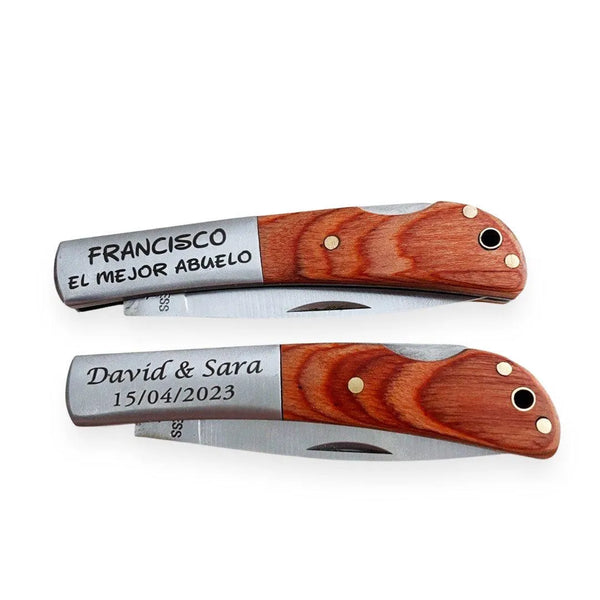 Navaja personalizada con nombre fabricada en acero Inoxidable y madera