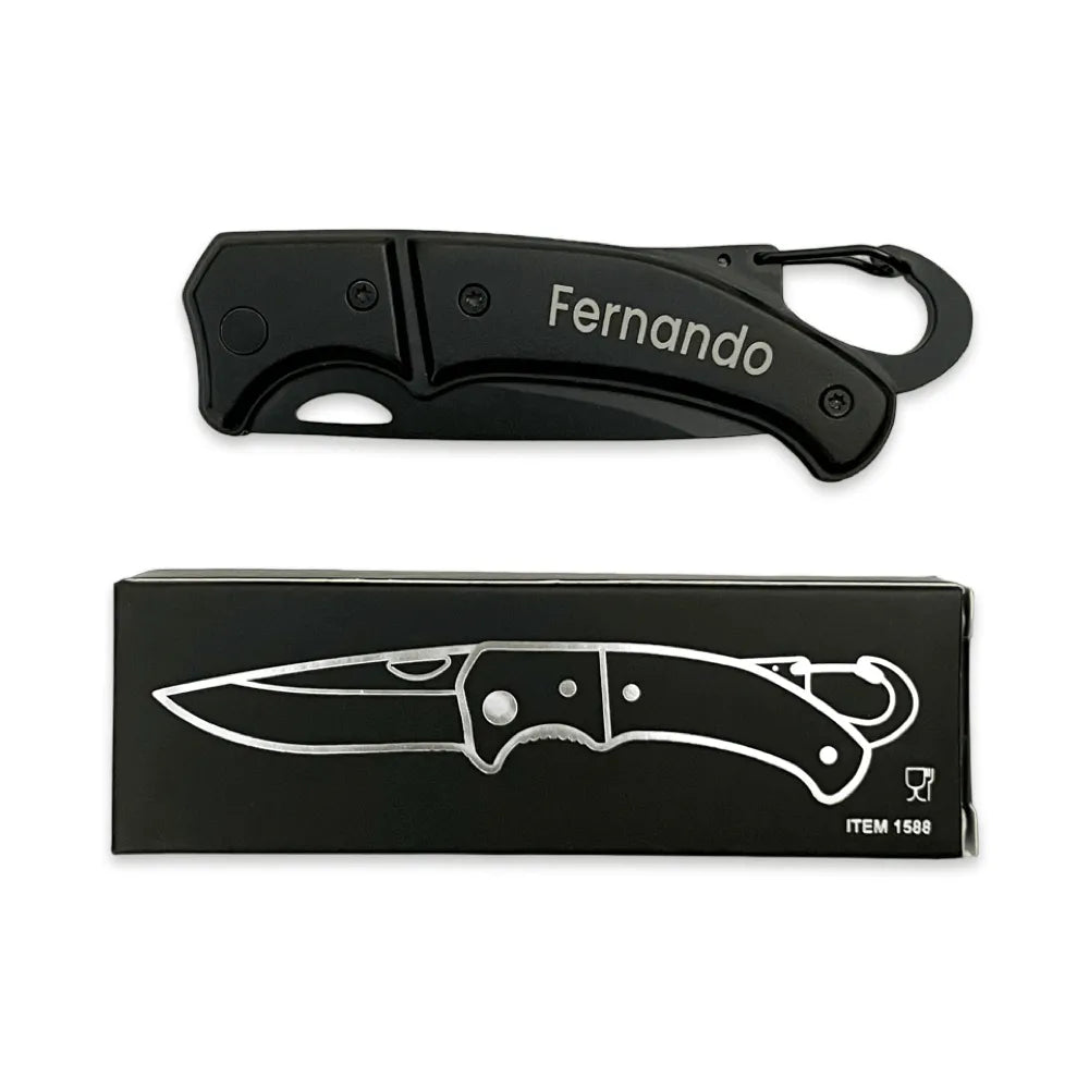 Navaja personalizada con mosquetón para regalar con caja presentación