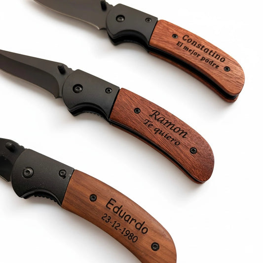 Navaja plegable personalizada fabrica en madera y acero parra regalo original