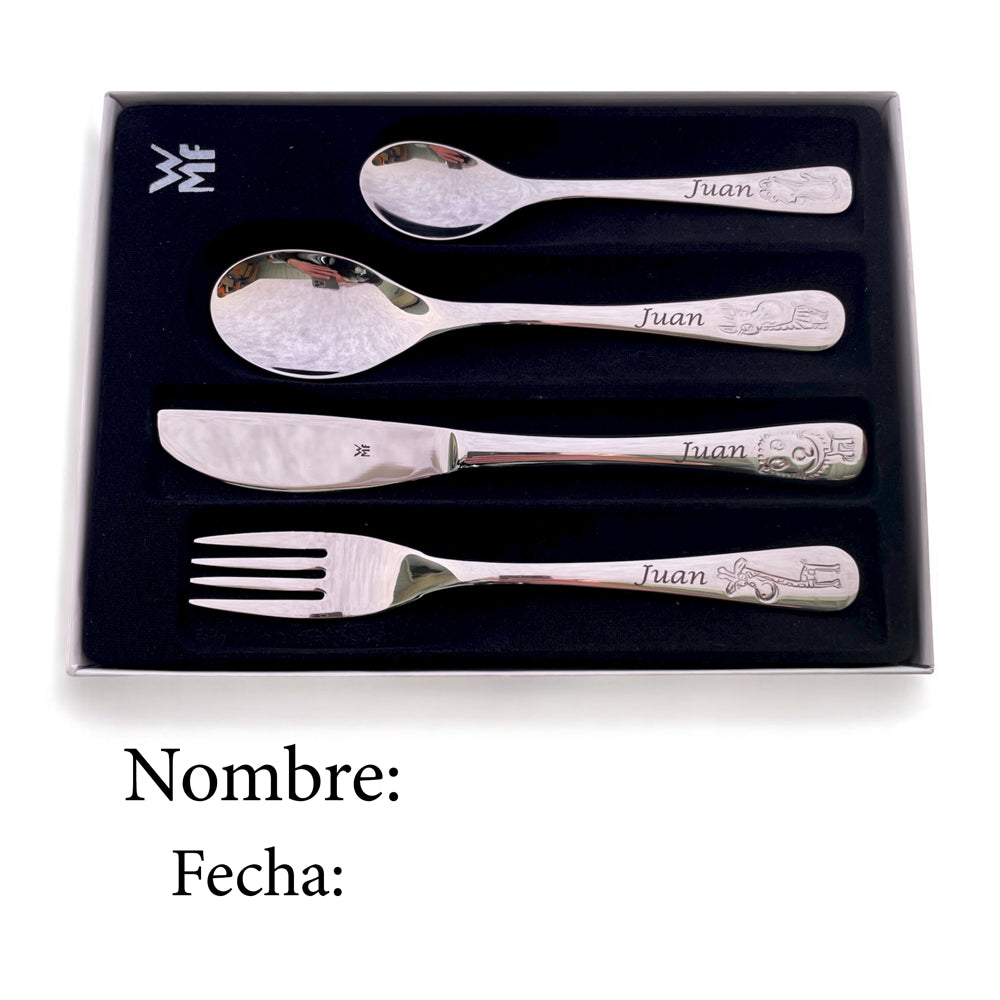 Personalización cubiertos infantiles personalizados Safari con vajilla