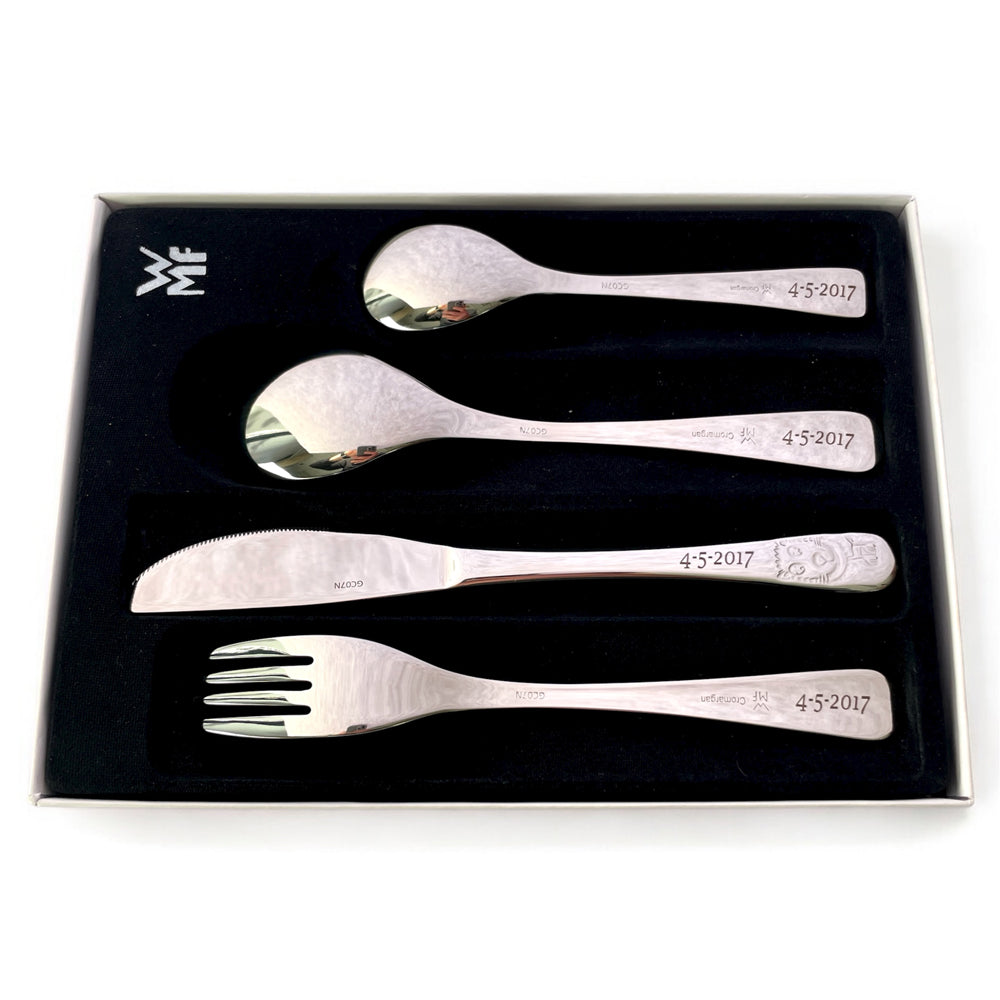 Personalización trasera cubiertos infantiles personalizados safari con vajilla