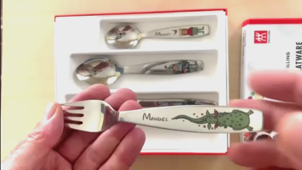 Cubiertos infantiles personalizados Caballeros con caja de presentación para regalar