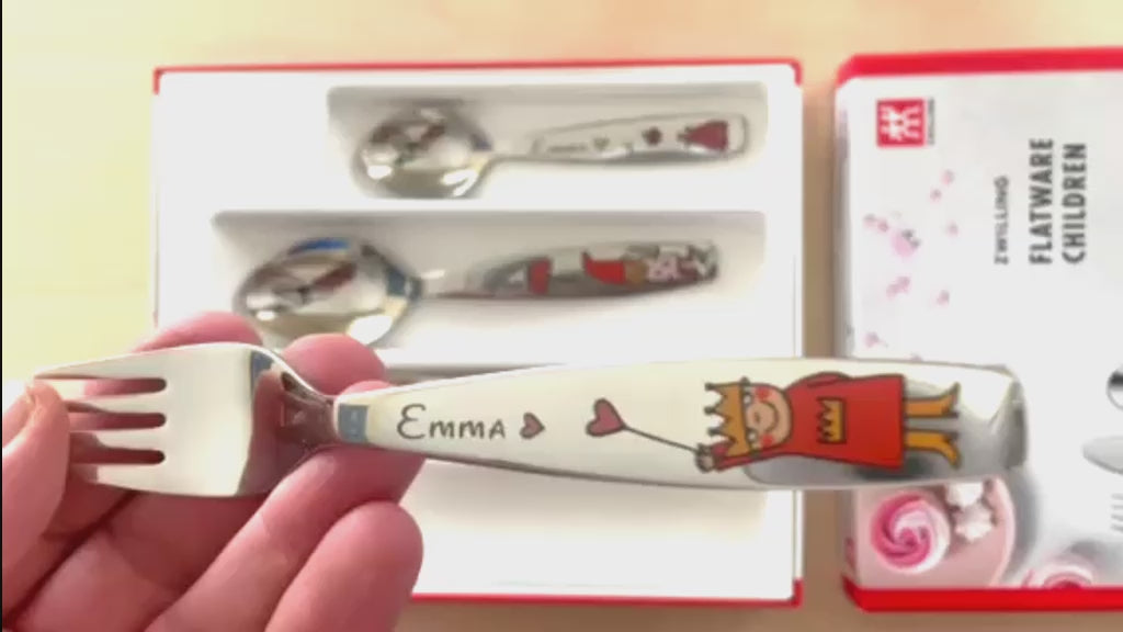 Cubiertos infantiles Personalizados con caja para regalo modelo Princesas con 4 piezas