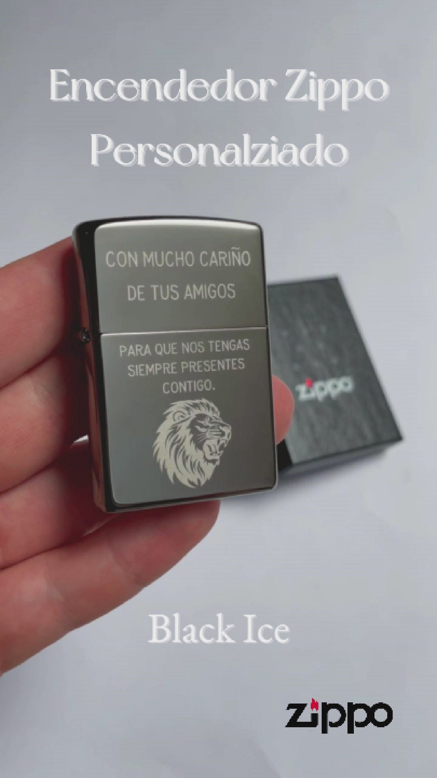 Encendedor Zippo Personalizado Black Ice diseño amigos y león