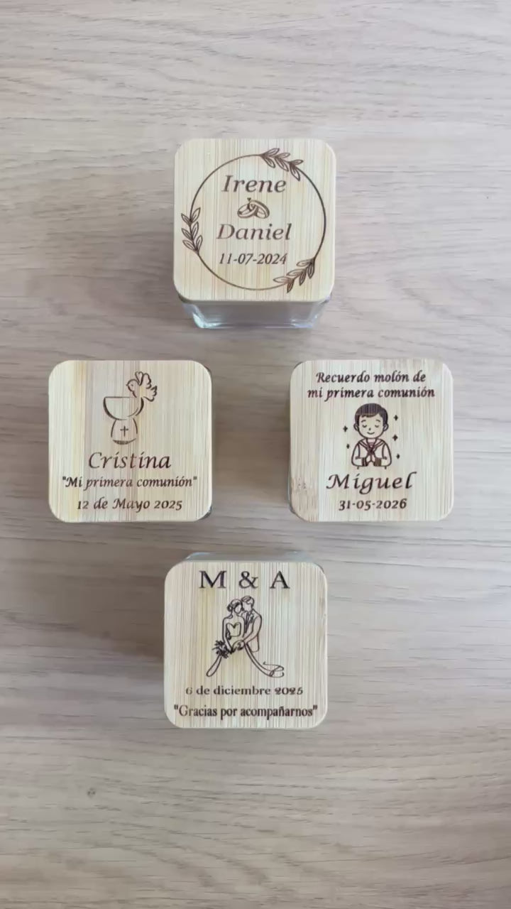 Vela Aromática Ambria Personalizada | Tarro de Cristal y Bambú