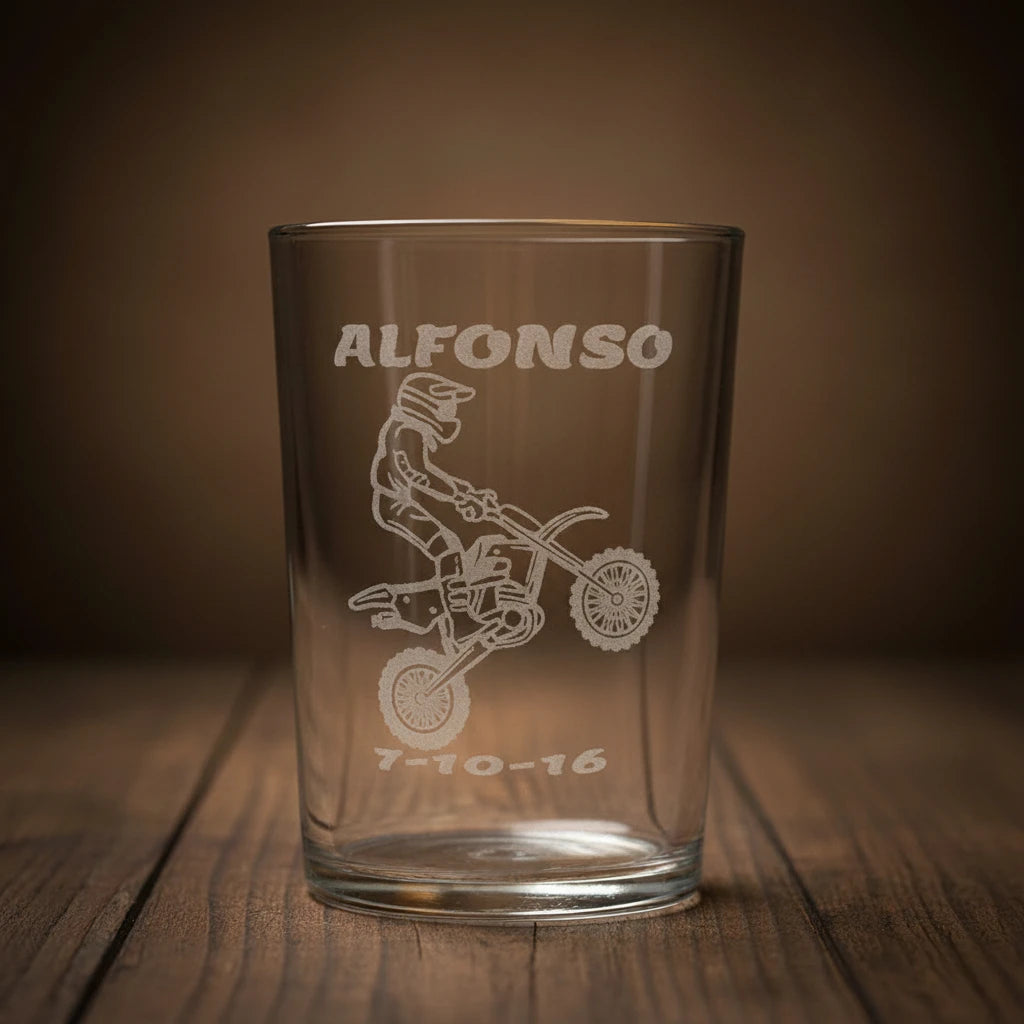 Vaso personalizado cristal con grabado motocross